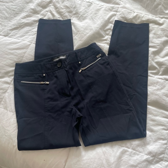 Gerry Weber Navy Straight Leg Pants with Silver Zipper Pockets Size 8 - Picture 1 of 12